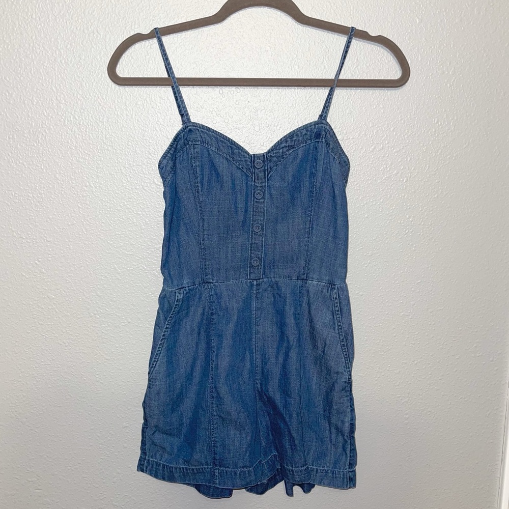 Abercrombie & Fitch Blue Denim Buttoned Romper